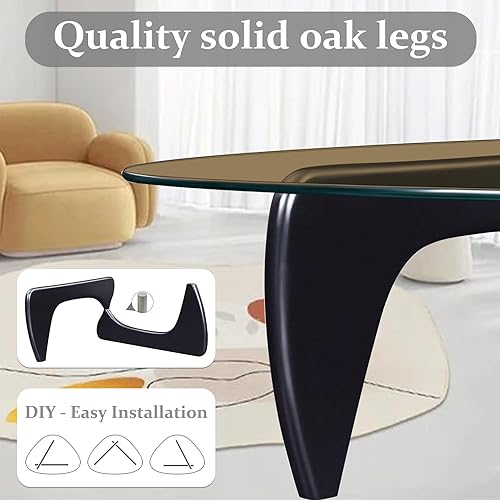 Miniatura 3 de Mesa auxiliar de cristal para sala de estar, mesa de vidrio templado, base de madera maciza, mesa ovalada pequeña, mesa de centro triangular única,