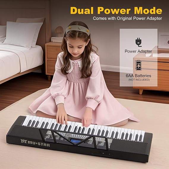 61 Key Piano Keyboard, Electric Keyboard Piano with Light-Up Keys, 255 Tones/Rhythms, Smart Learning System, Headphone, Microphone, Keyboard Stand, Stool, Stickers, Keyboard Piano Set for Beginners