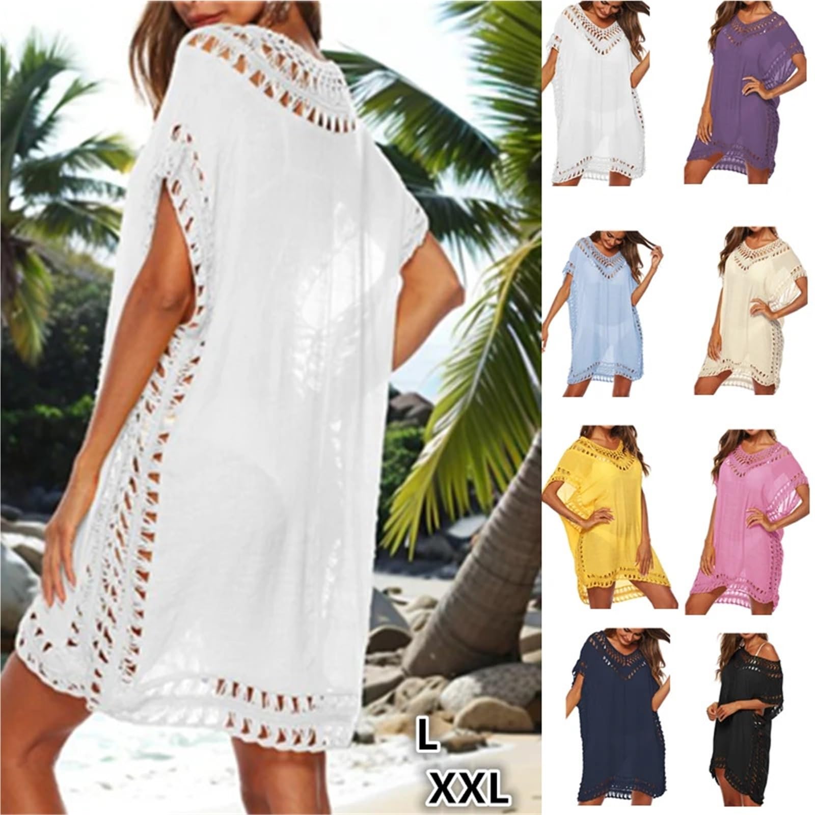 Vestido Playero for Mujer, Suave, for Playa, Talla Grande, for Verano para Playa，Piscina(White,One Size)