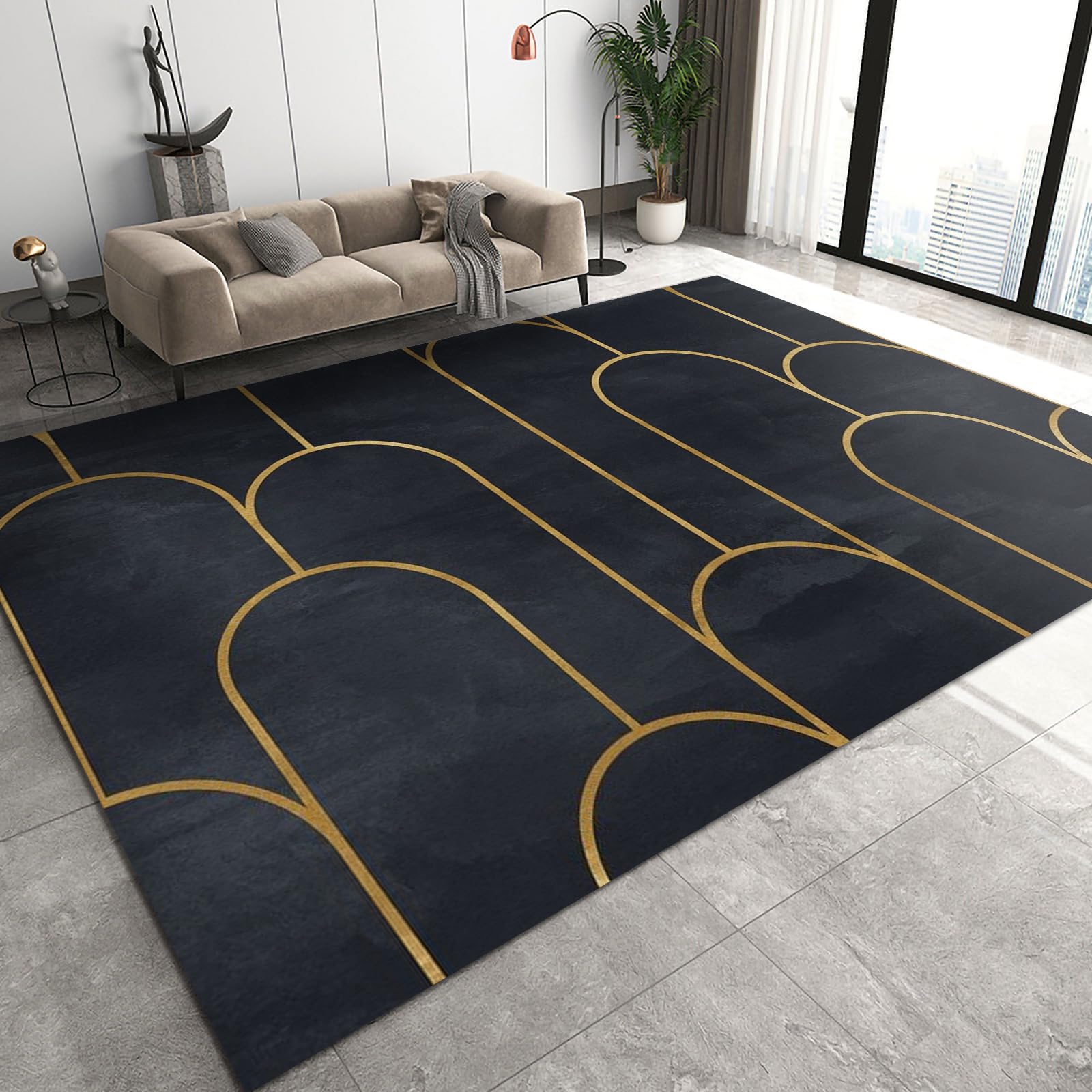 Tapis moderne bleu foncé dégradé salon hôtel 140x200 cm