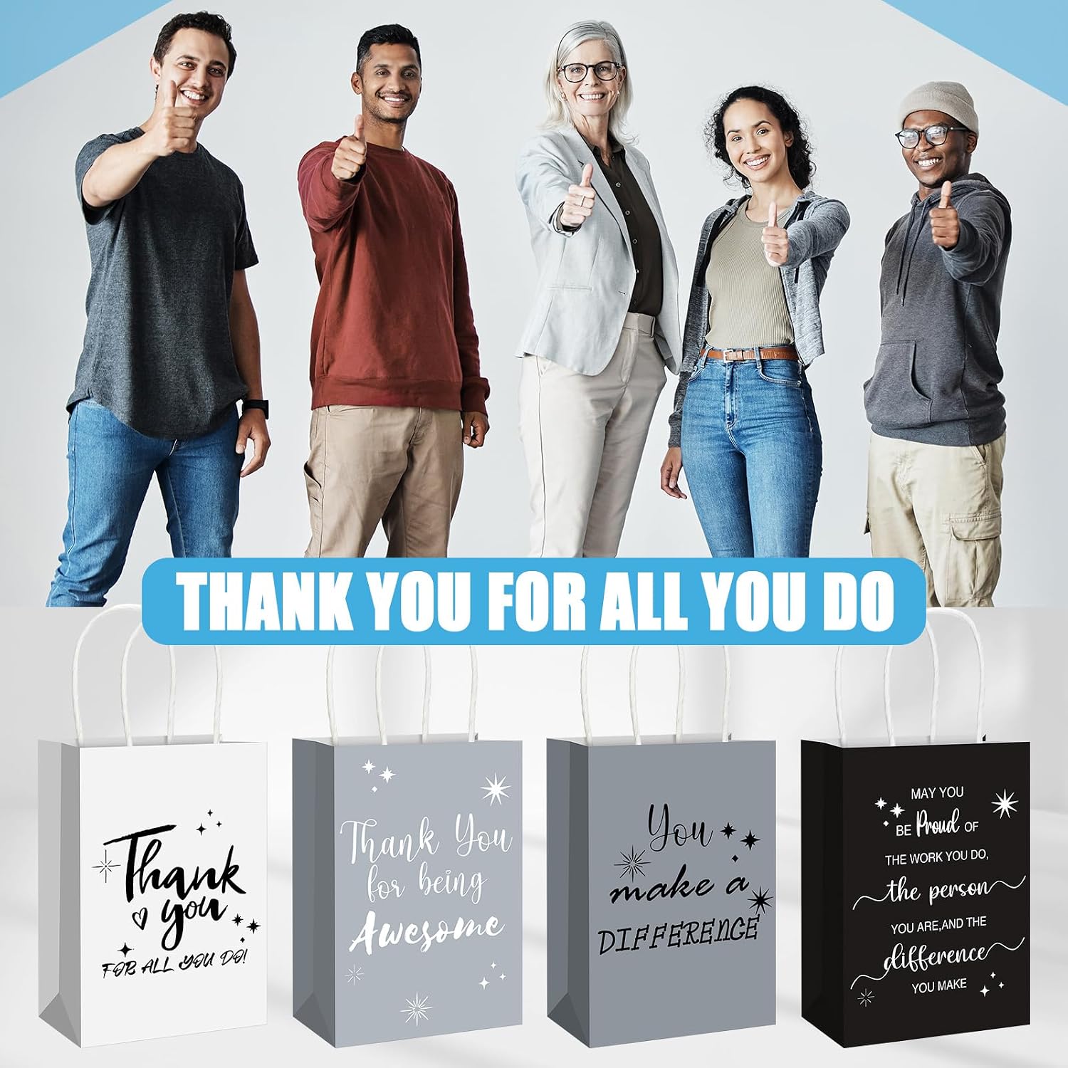 Gueevin 40 Pcs Employee Appreciation Gifts Bulk Thank You Bags CNA Gift Bags Bulk Paper Snack for Staff Teacher Team End of The Year Staff(Appreciation,Netural Grey)