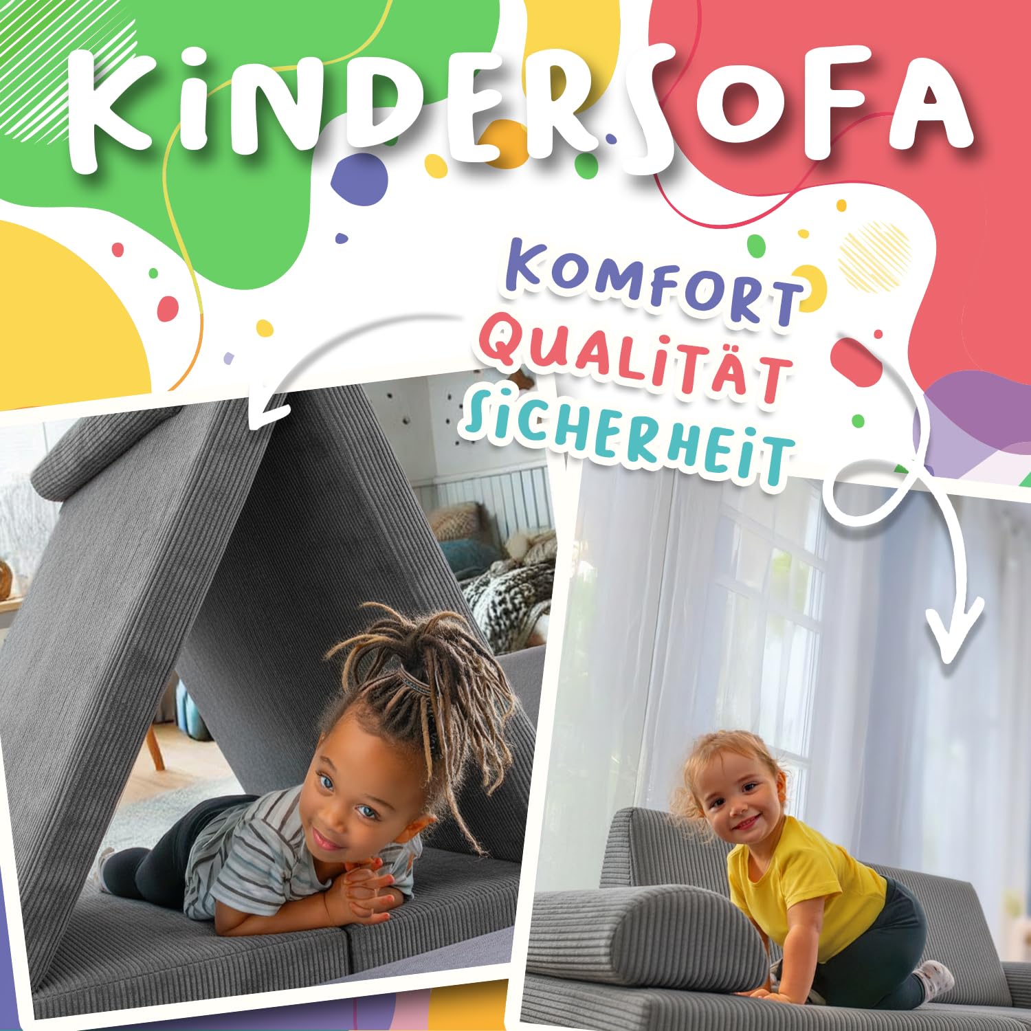 POKAR Kindersofa | Spielsofa Cord aus Schaumstoff Bausteinen | Modulares Spielsofa für Kinder | Kuschelecke im Kinderzimmer Kindercouch | Oeko-Tex 100 Zertifiziert | Warmer Karamell