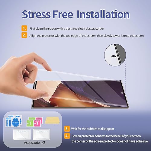 Vista 12 de Paquete de 2 protectores de pantalla de vidrio templado curvado aplicables para Samsung Galaxy S21 Ultra 5G de 6.8 pulgadas + 2 protectores de lente