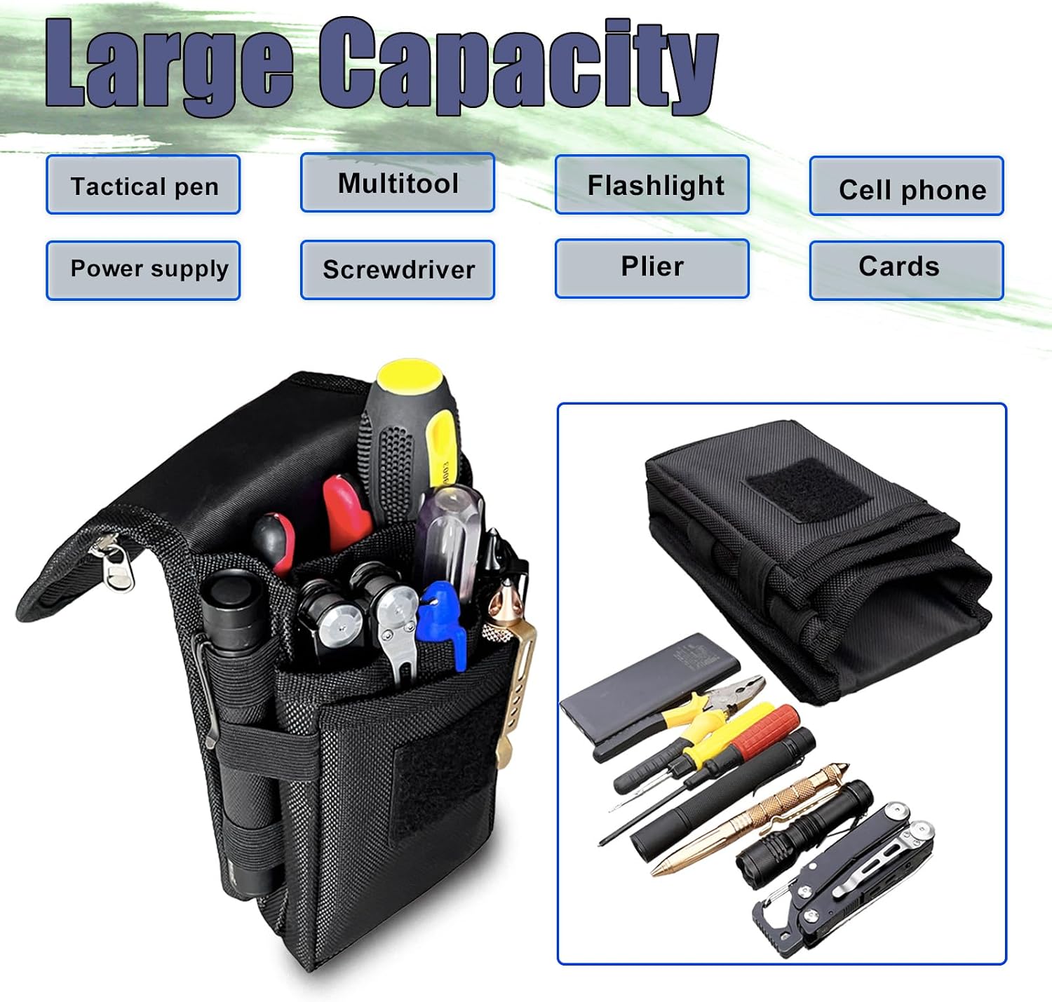 Belt Clip Tool Pouch Holster, Maezar Premium Nylon Utility Sheath Bag, Multitool Organizer Pouch for EDC Gears Cellphones for Men, Tactical Tool Bag, Small Pocket Phone Holder Case