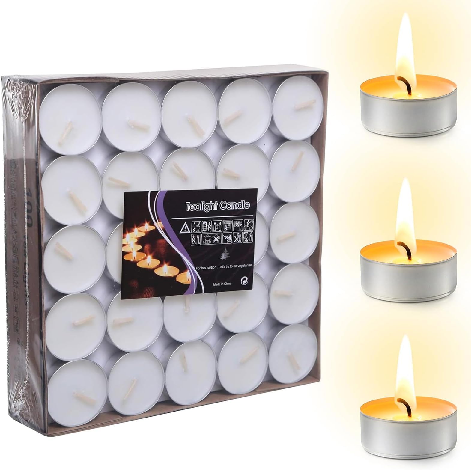 Tealight Candles - Long time Burning-White Smokeless European Tea Light Unscented Candles for Shabbat, Weddings, Christmas,Home Decorative -100 Pack