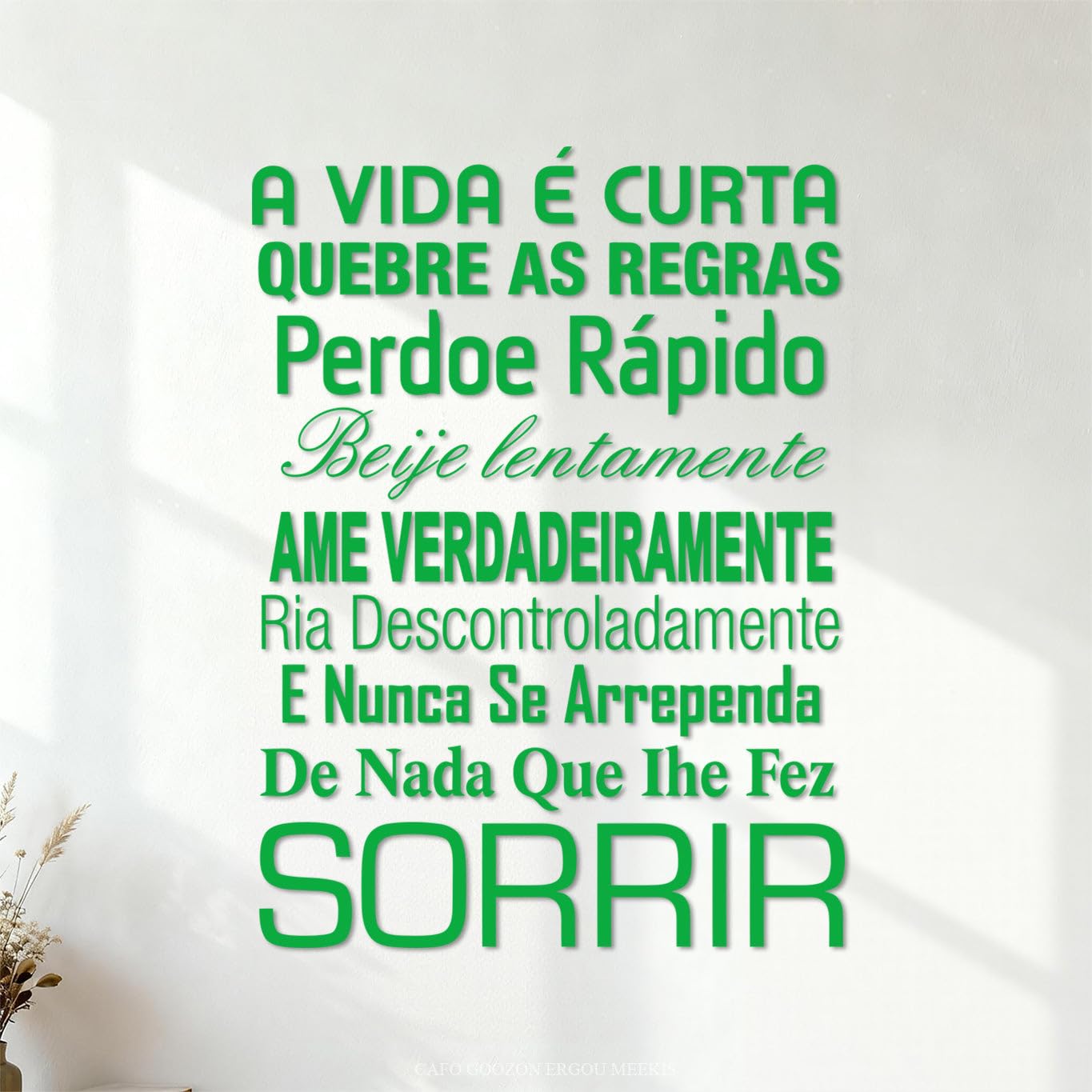 Lettering Stickers House Rules Portuguese Version Family A Vida ร Curta 35x47.4cm Store Decoration Green
