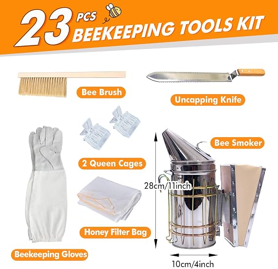 BeeCastle Beekeeping Supplies 22PCS Beekeeping Tools Kit with Organizer Handbag, Bee Keeping Supplies-All Tools Kit Bee Keeping Starter Kit for Beginners and Professional Beekeepers