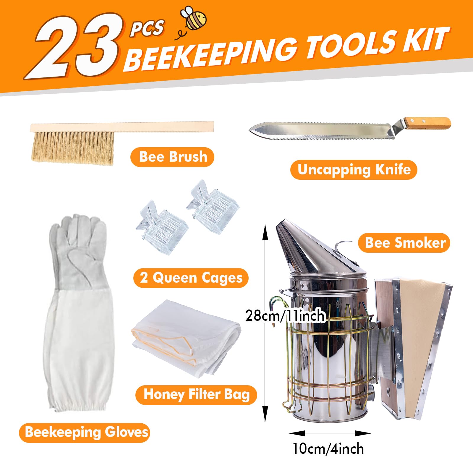 BeeCastle Beekeeping Supplies - Kit de Herramientas de Apicultura de 22 Piezas con Bolsa organizadora, Suministros para apicultores. Kit de Herramientas para Principiantes y apicultores Profesionales