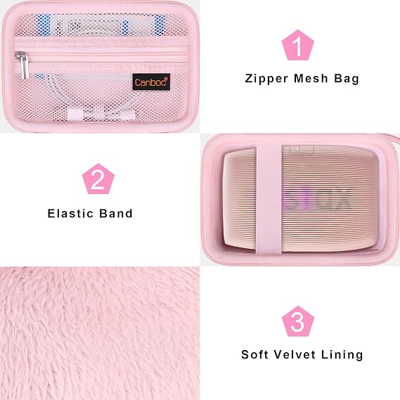 Canboc Carrying Case for Fujifilm Instax Mini Link 3/2/1/ Instax Mini Link+ Smartphone Printer, Mesh Pocket fit Instant Film and Cable, Soft Pink (Case Only)