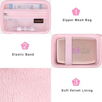 Canboc Carrying Case for Fujifilm Instax Mini Link 3/2/1/ Instax Mini Link+ Smartphone Printer, Mesh Pocket fit Instant Film and Cable, Soft Pink (Case Only)