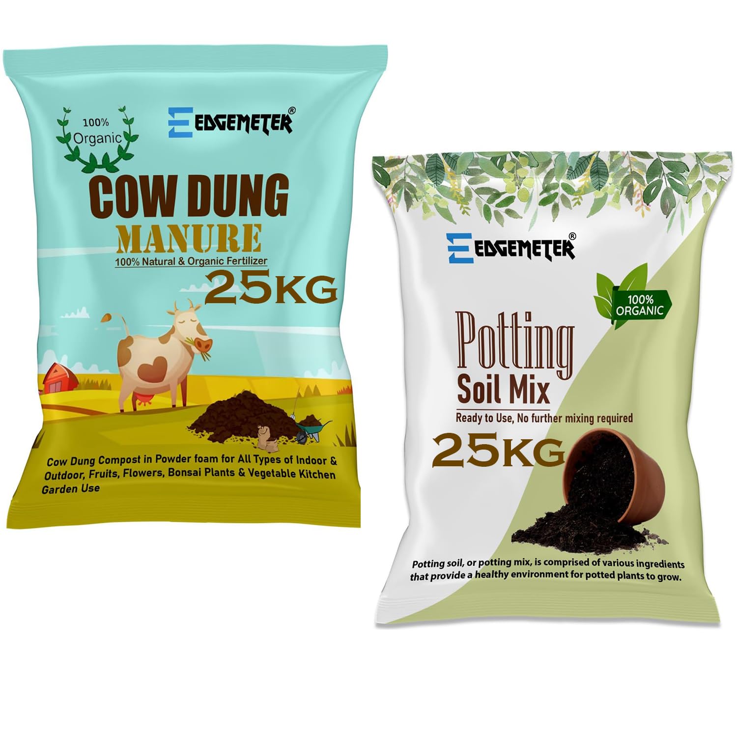EDGEMETER Cow Dung Manure for Plants 25kg and Soil for Plants 25 kg |Potting Soil Mix for Plants | Compost for Plants Home Garden (Pack of 2) (B0D1KBK1SJ) Amazon Price History, Amazon Price Tracker