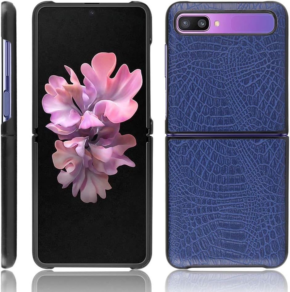 SPAK Samsung Galaxy Z Flip Case, Crocodile Pattern Hard Cover Protection Case for Samsung Galaxy Z Flip (Blue)