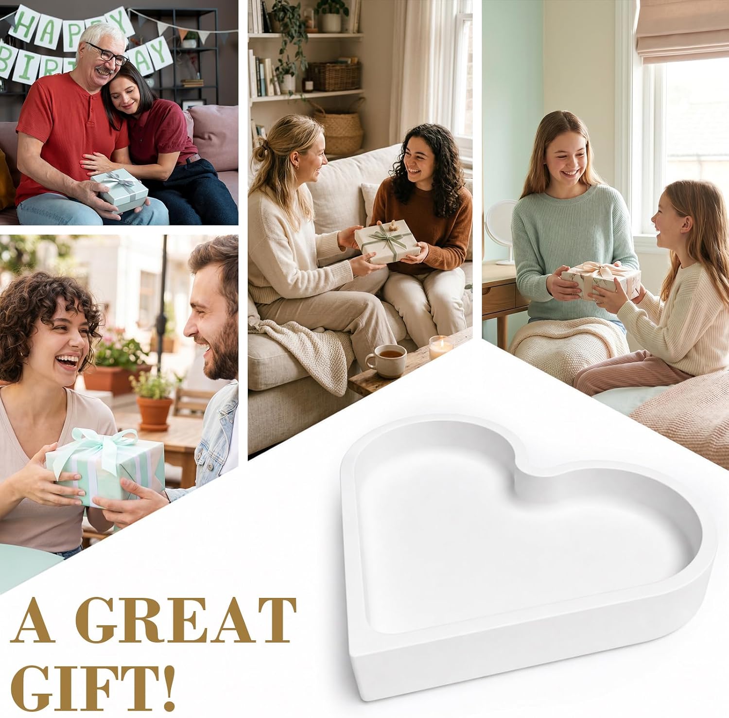 BLESWIN Cute Heart Silicone Jewelry Dish, Soft Ring Holder Tray, Small Trinket Bowl for Keys Earrings Necklace, Aesthetic Home Decoration Gift for Women Girls Mom Best Friend, White