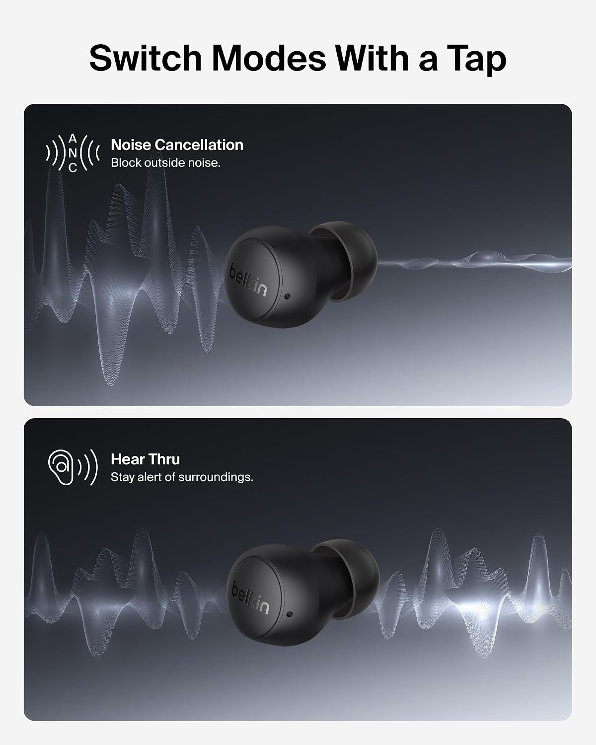 Belkin SoundForm Dot ANC, Noise Cancelling Bluetooth Ear Buds, 30H Battery 7 71zro70V1kL. AC SL1500