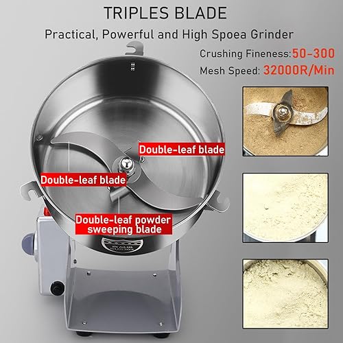 Miniatura 6 de Electric Grain Mill Grinder Corn Grinder,Stainless Steel Spice Grain Mill for Dry Spice HerbsNutCoffeeRice - Overload Protection 5min Timer