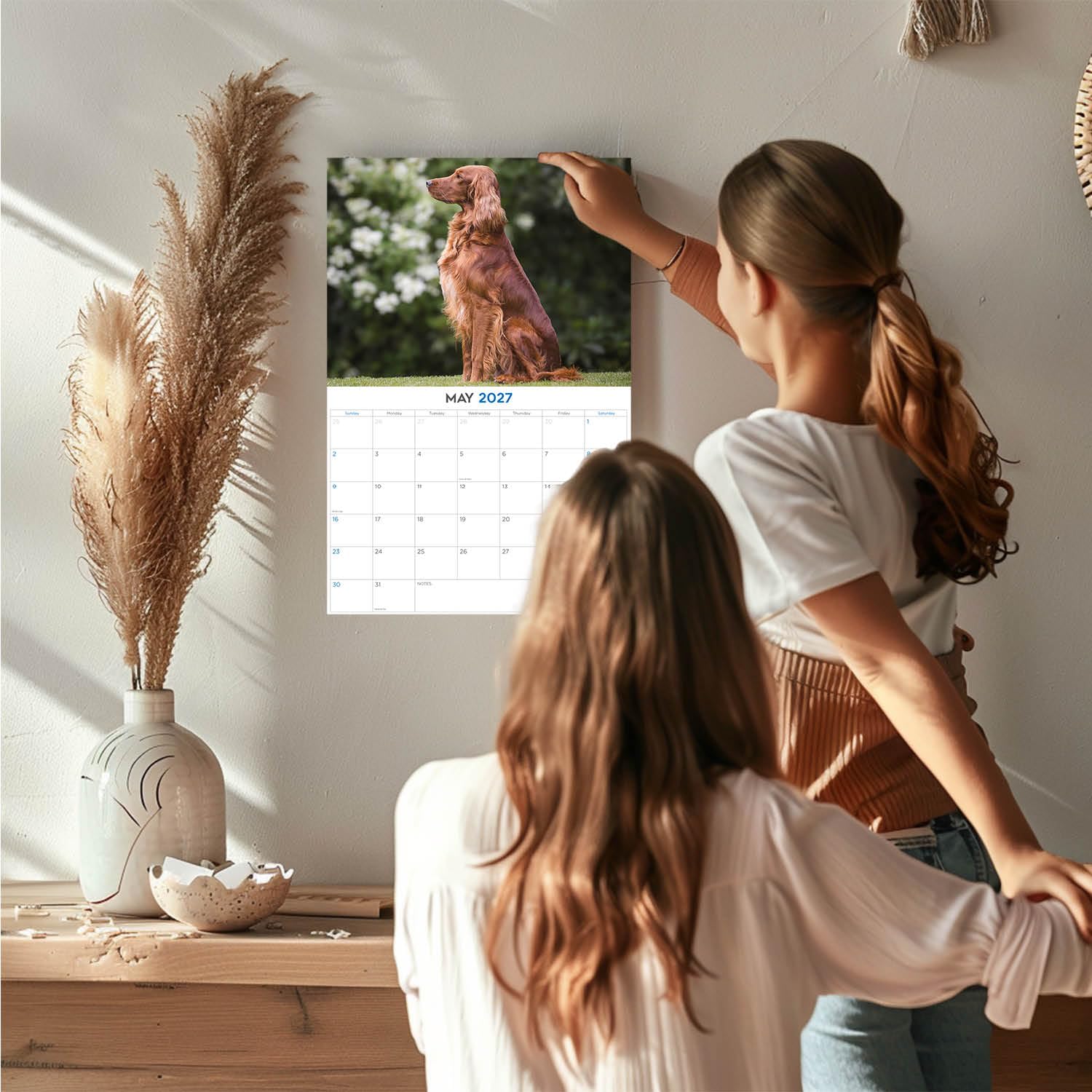 Calendrier mural mensuel 2025/2026 Setter irlandais – 30,5 x 45,7 cm ouvert – Papier épais sans bavure – Cadeau – Calendrier de planification et planification des enseignants – Fabriqué aux États-Unis