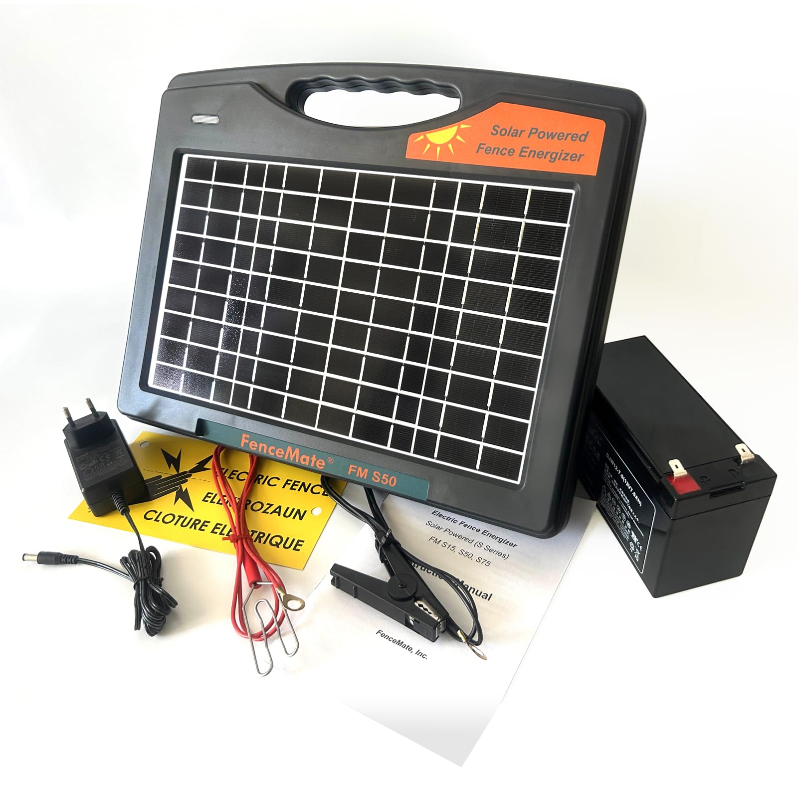Solar Weidezaungerät 12v mit batterie, niedriger Impedanz 0,65J bis zu 50 km zum Schutz von Vieh, Geflügel oder Hobbyzucht, mobiles Electrozaungerät zum Fernhalten von lästigen oder wilden Tieren