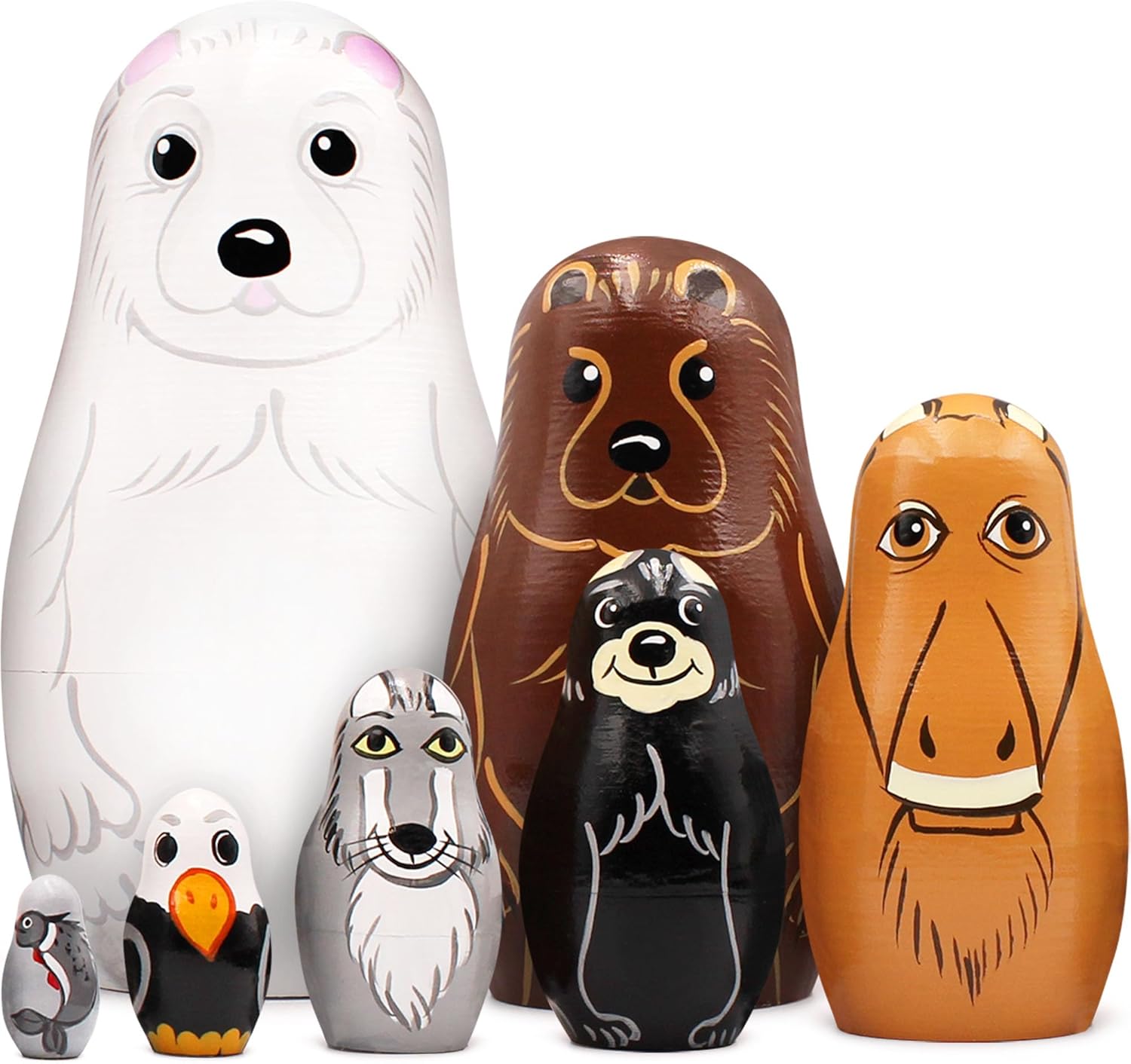 Matryoshka Dolls Northern Animals Alaska Set 7 pcs Wooden Figurines - Russian Nesting Dolls - Matryoshka Nesting Dolls