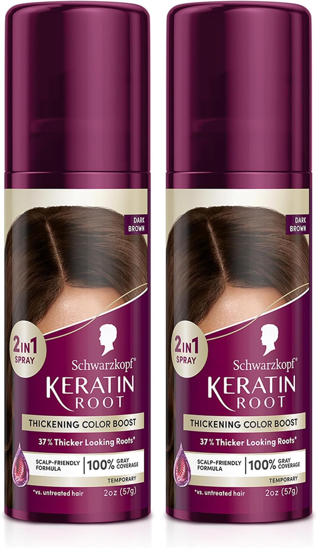 SchwarzkopfKeratin Color Root Temporary Hair Color Spray, Dark Brown - Salon Inspired Temporary Hair Dye, for up 100% Gray Coverage and Thicker Looking Roots, Ammonia free (Pack of 2)