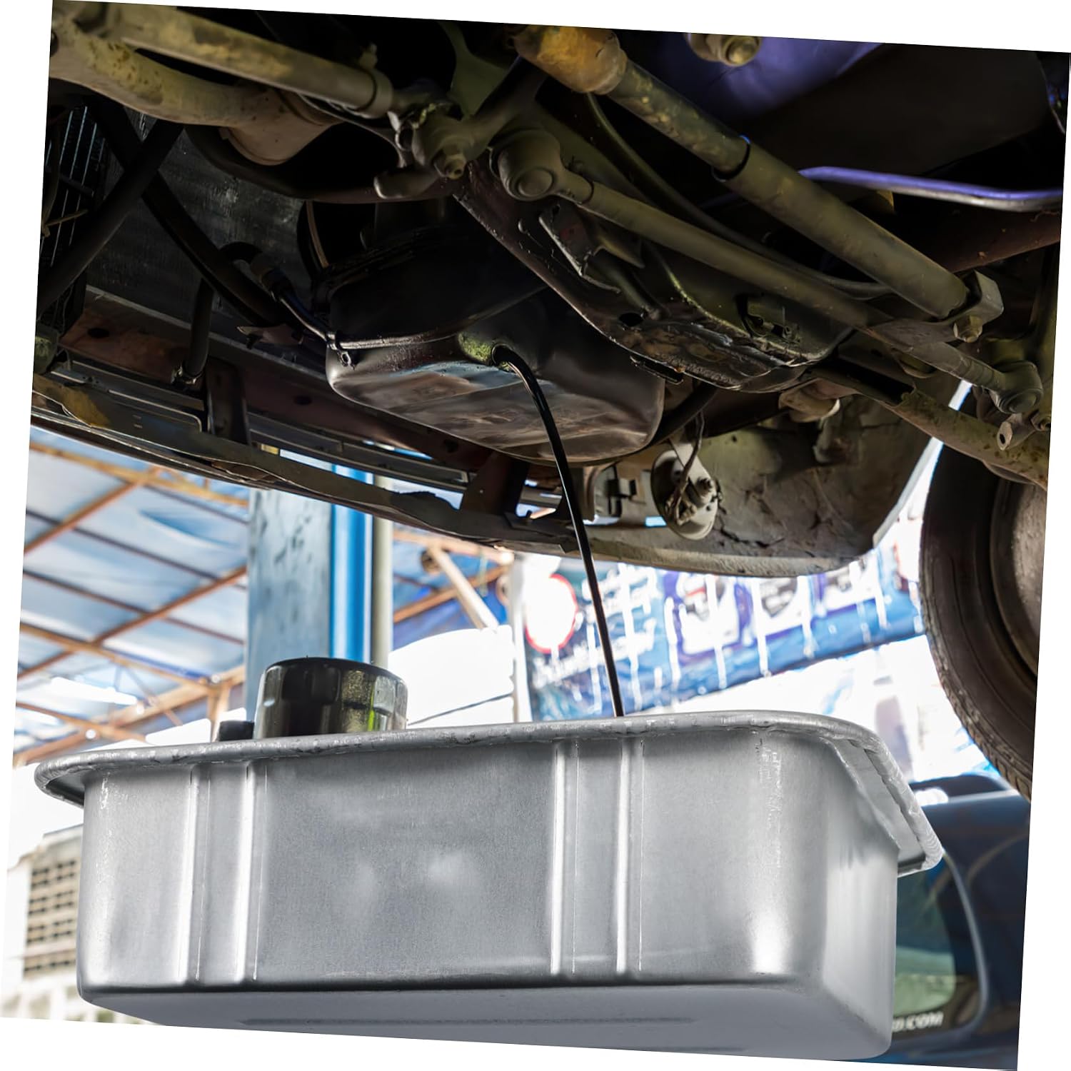 Luxshiny Steel Oil Drain Pan Waste Engine Oil Collector Fluid Tool for Car Repairs Design High Capacity Deep Pot with Crimped Lip for Easy Handling