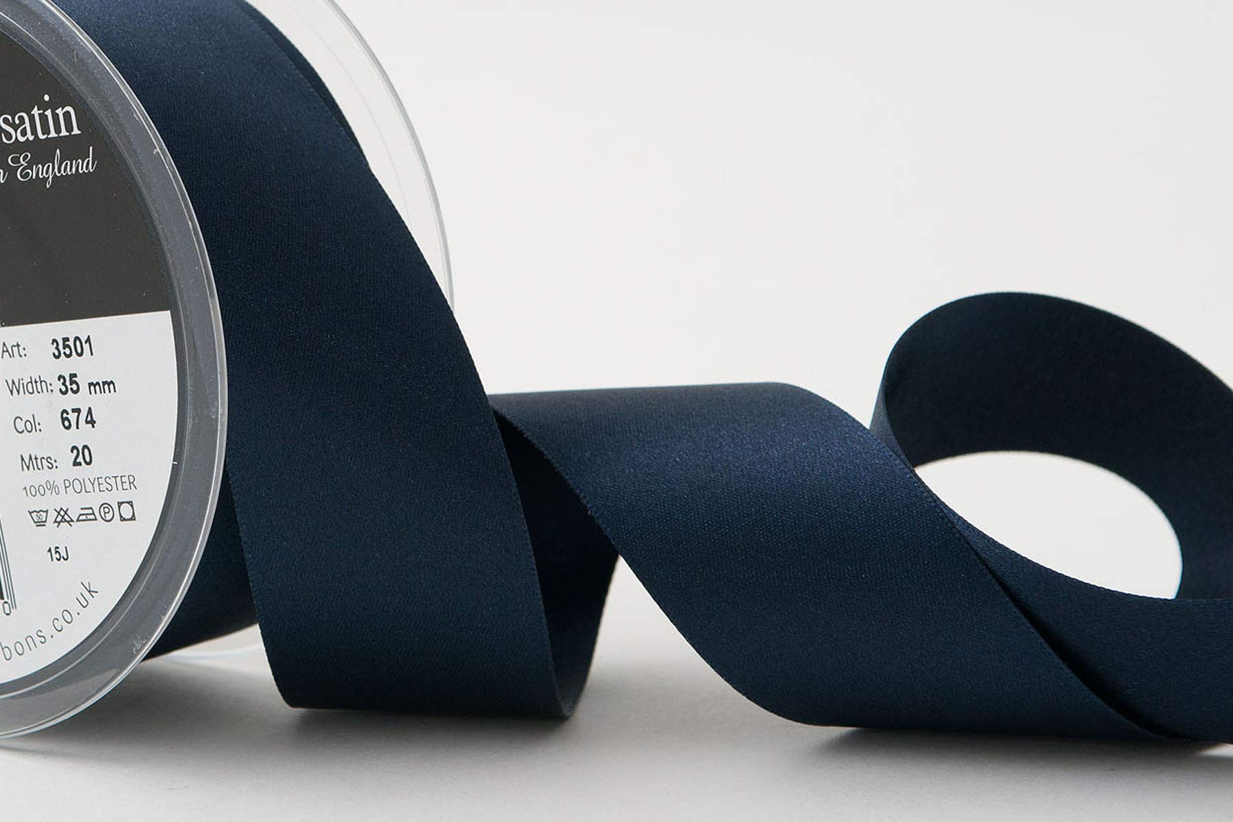 Berisfords Double FACE Poly Satin Ribbon, Midnight, 35 mm - Image 2