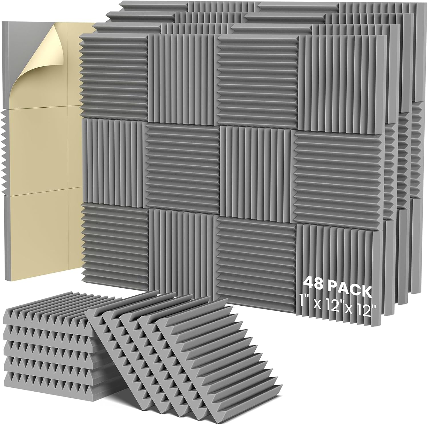24 pack Acoustic Panels Self-Adhesive, 1" X 12" X 12" Quick-Recovery Sound Proof Foam Panels, Acoustic Foam Wedges High Density, Soundproof Wall Panels for Home Studio,Carbon Gray-01