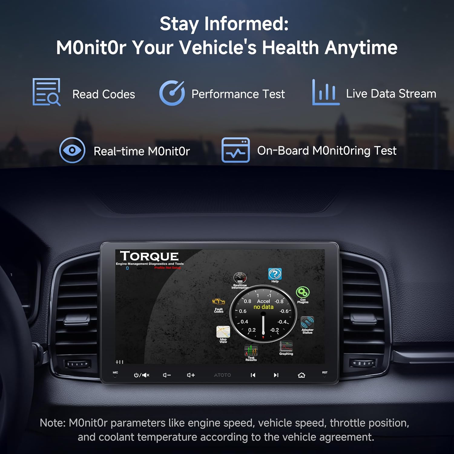 9inch Android Double Din Car Stereo with OBD2 Scanner, Wireless CarPlay & Android Auto, Wi-Fi/Bluetooth/USB, GPS Tracking, 24B EQ&DSP, Built-in AMP, HD LRV, Mirror Link