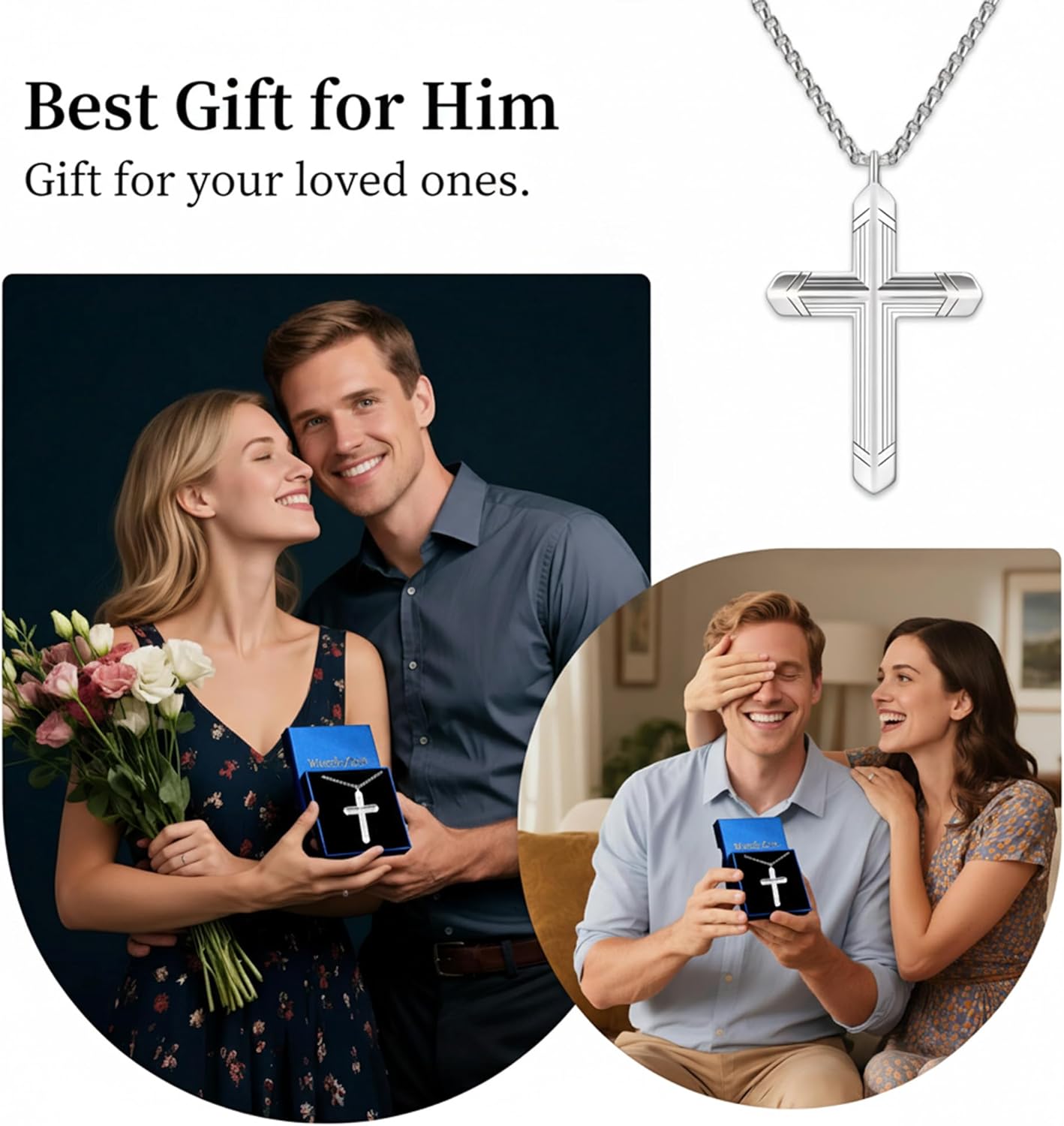 Cross Necklace for Men - Silver/Gold/Black 24-inch Stainless Steel Chain with Cross Pendant, Jewelry Gift for Him - Image 6