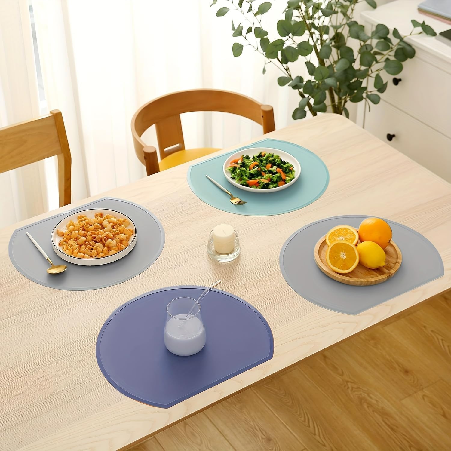 Silicone Placemats Set of 6 Multi Use Thick Heat Resistant Non-Slip Portable Resuable Table Place mats Waterproof Oil-Proof Wipeable Washable with Mixed Color 14.9" x 12.9"