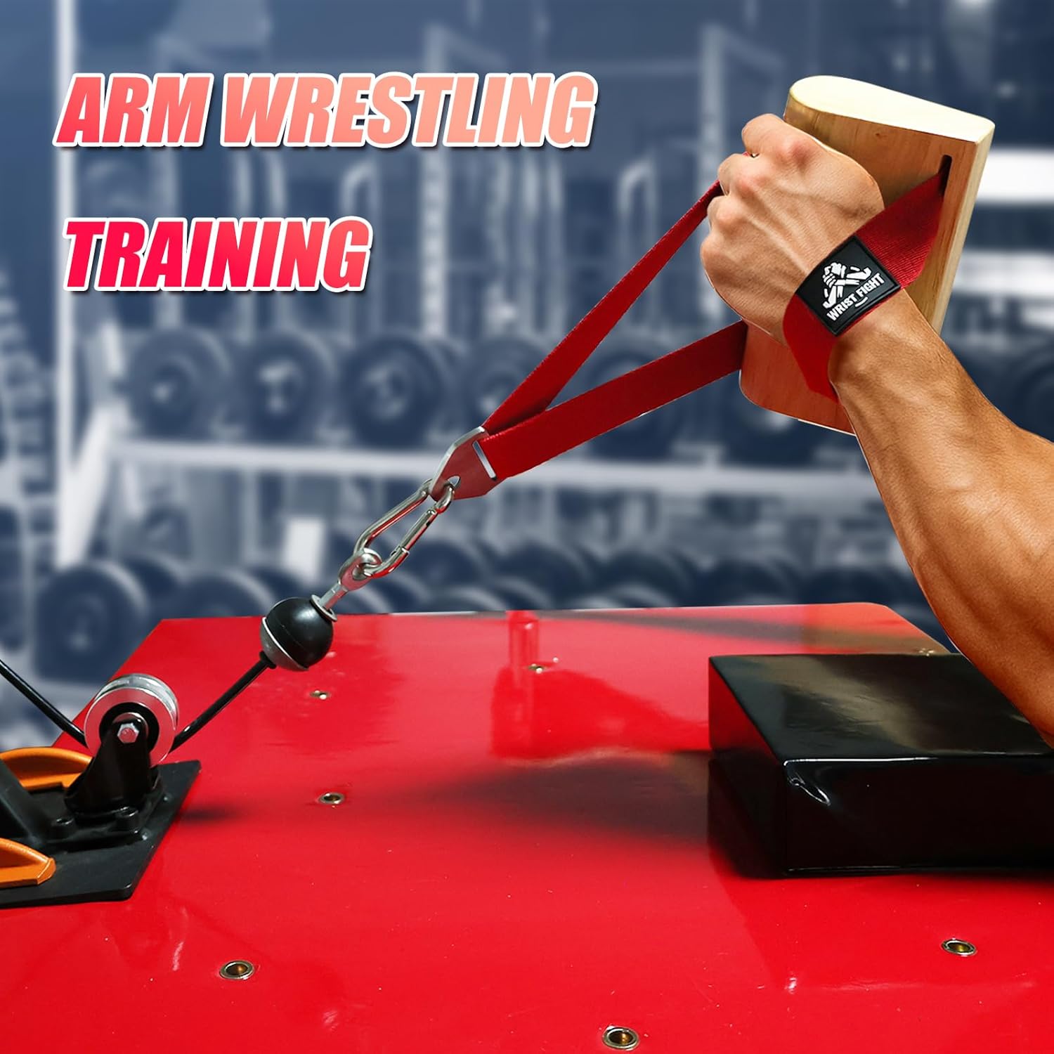 Arm Wrestling Training Handle with Ergonomic Wooden Grip – Wrist & Forearm Strength Trainer Cable Machine Handles, Pulldown Attachments