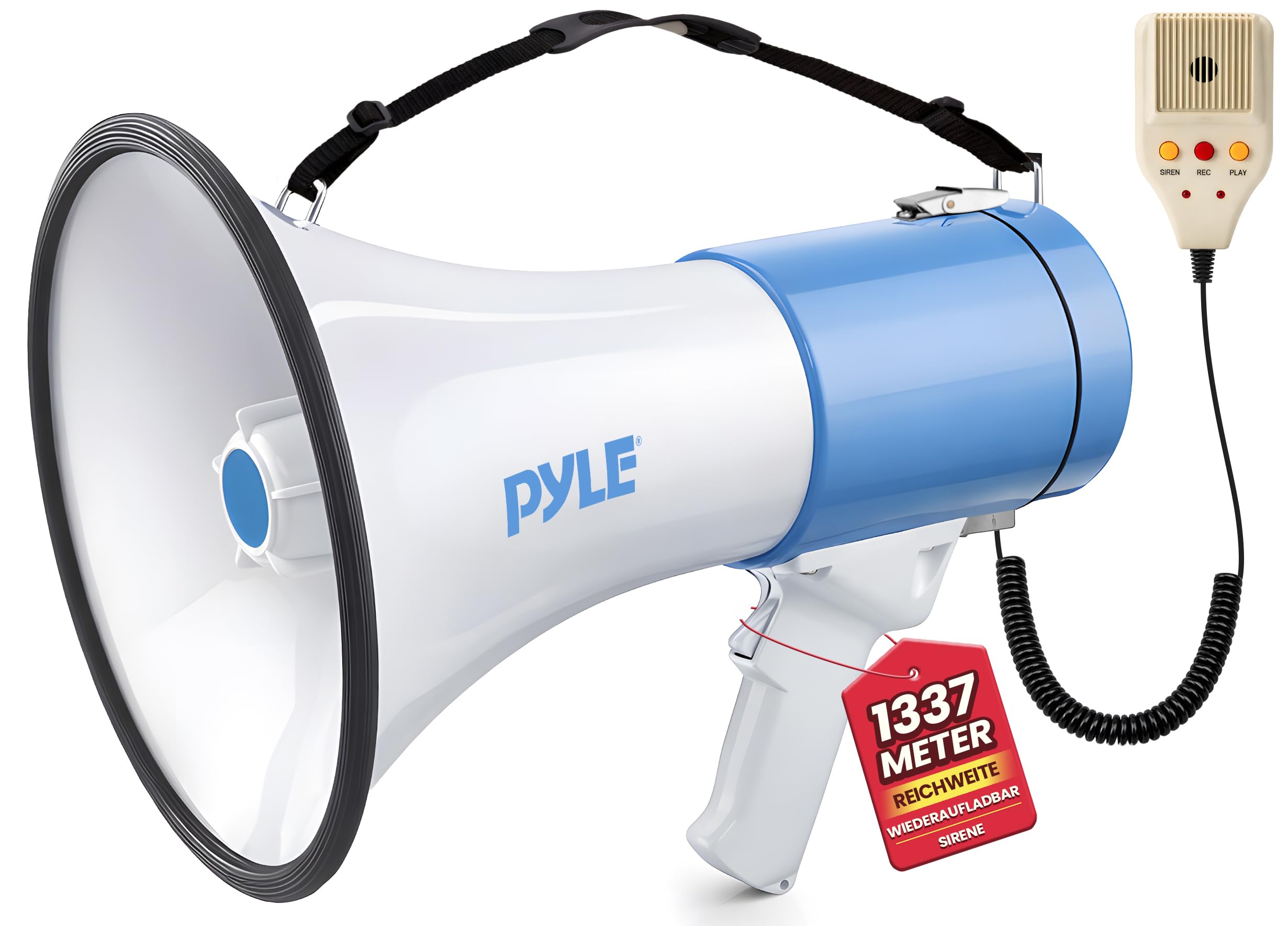 Pyle Megaphon mit Sirene, Signalhorn– Siren Megaphone– Megafon mit Aufnahmefunktion & Aufladbare Batterie, Handsirene als Polizei Sirene, Fußball Hupe Tröten zum Anfeuern, Megafon Kinder & Erwachsene