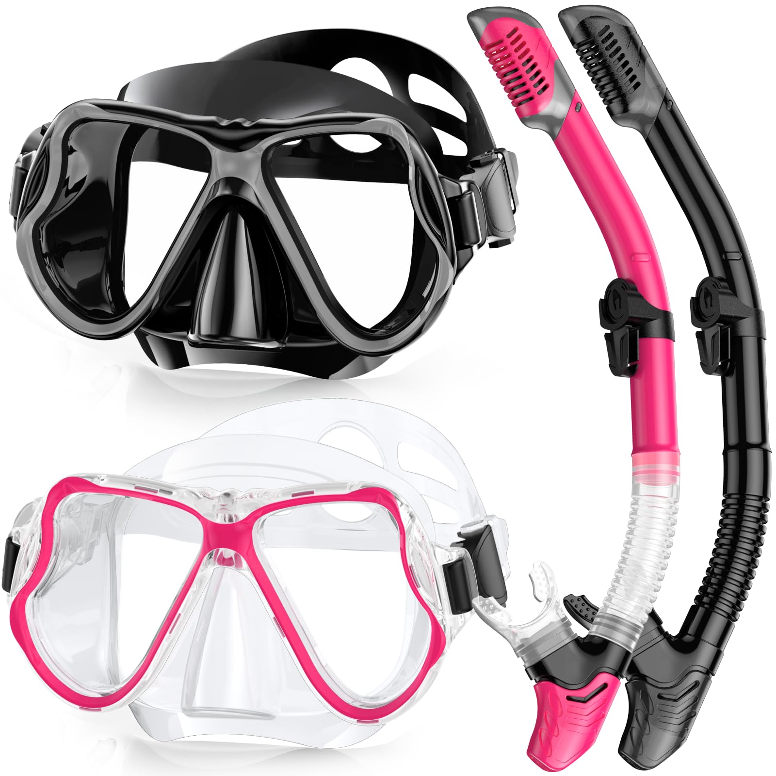 Karvipark Dry Snorkel Set Adults 2 Pack, Anti-Fog Scuba Snorkelling Mask, Panoramic Wide View Snorkelling Goggle, Professional Snorkelling Gear for Adults