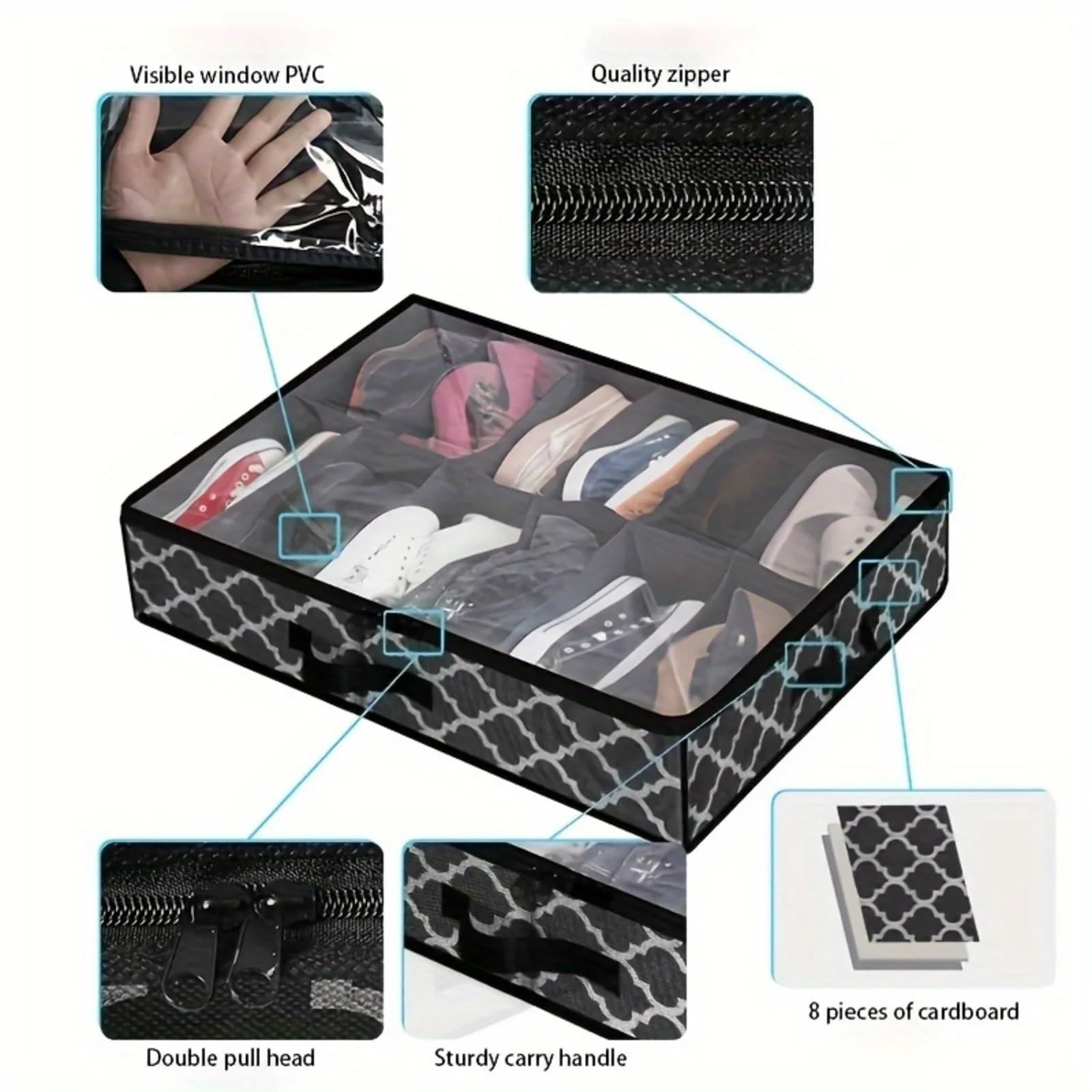Organizzatore Di Scarpe Sotto Il Letto Organizer for scarpe pieghevole da 2 pezzi sotto il letto, contenitore for scarpe in tessuto pieghevole, con coperchio trasparente, borsa trasparente for finestr