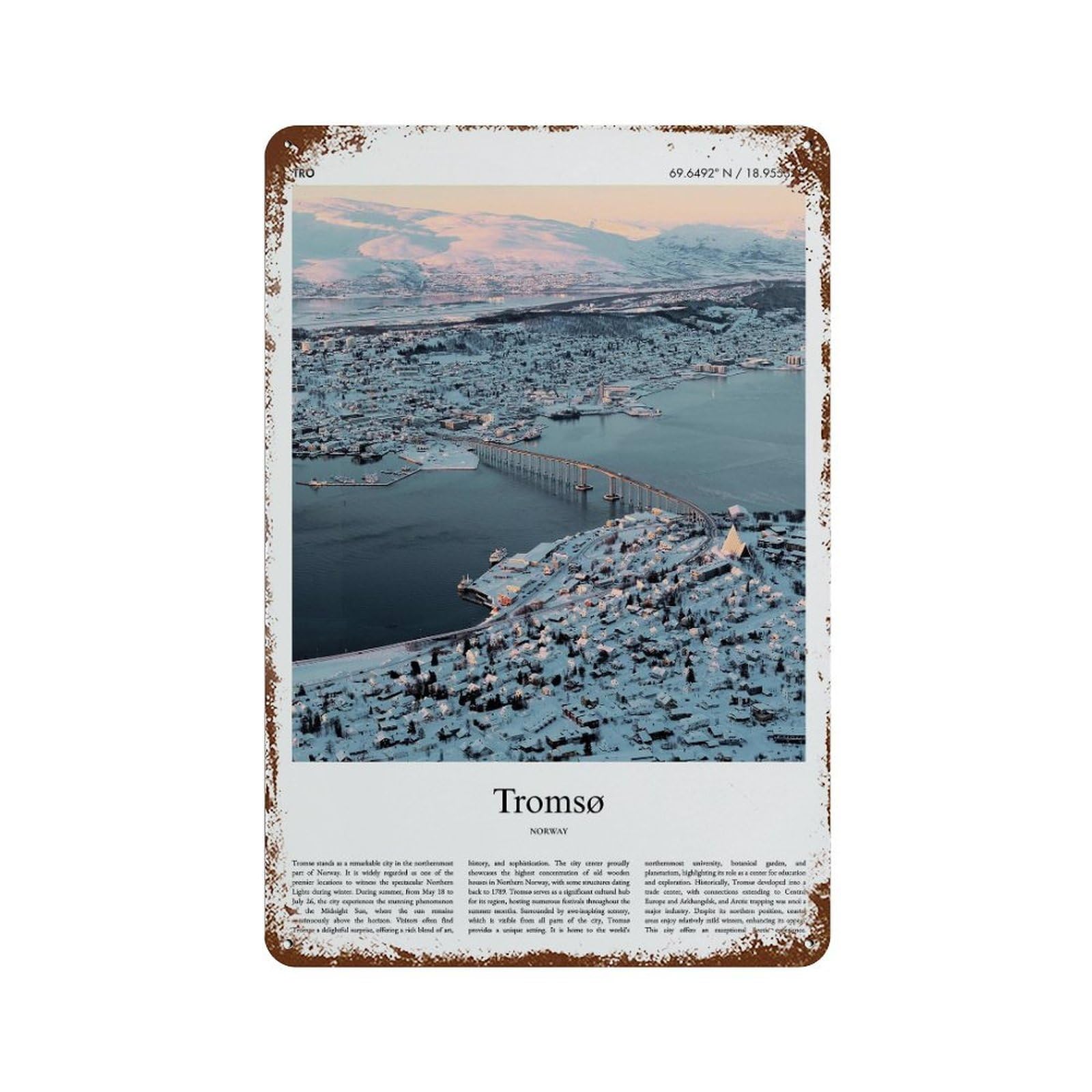 xiaoxiaoshen Tromsø Norway City Scenery Wall Decor Art Metal Tin Poster Modern Home Decor Art Home Bar Shop Decorations Vintage Sign 30x20cm