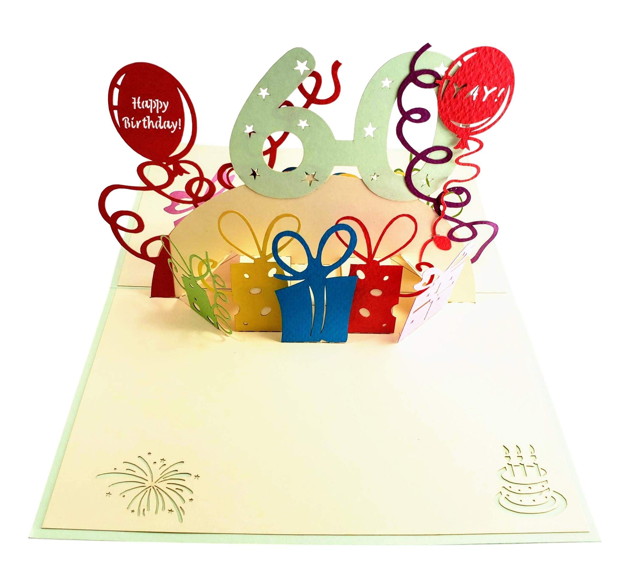 Biglietti Biglietto Auguri Copleanno 60 Anni 3d Pop Up con Busta e