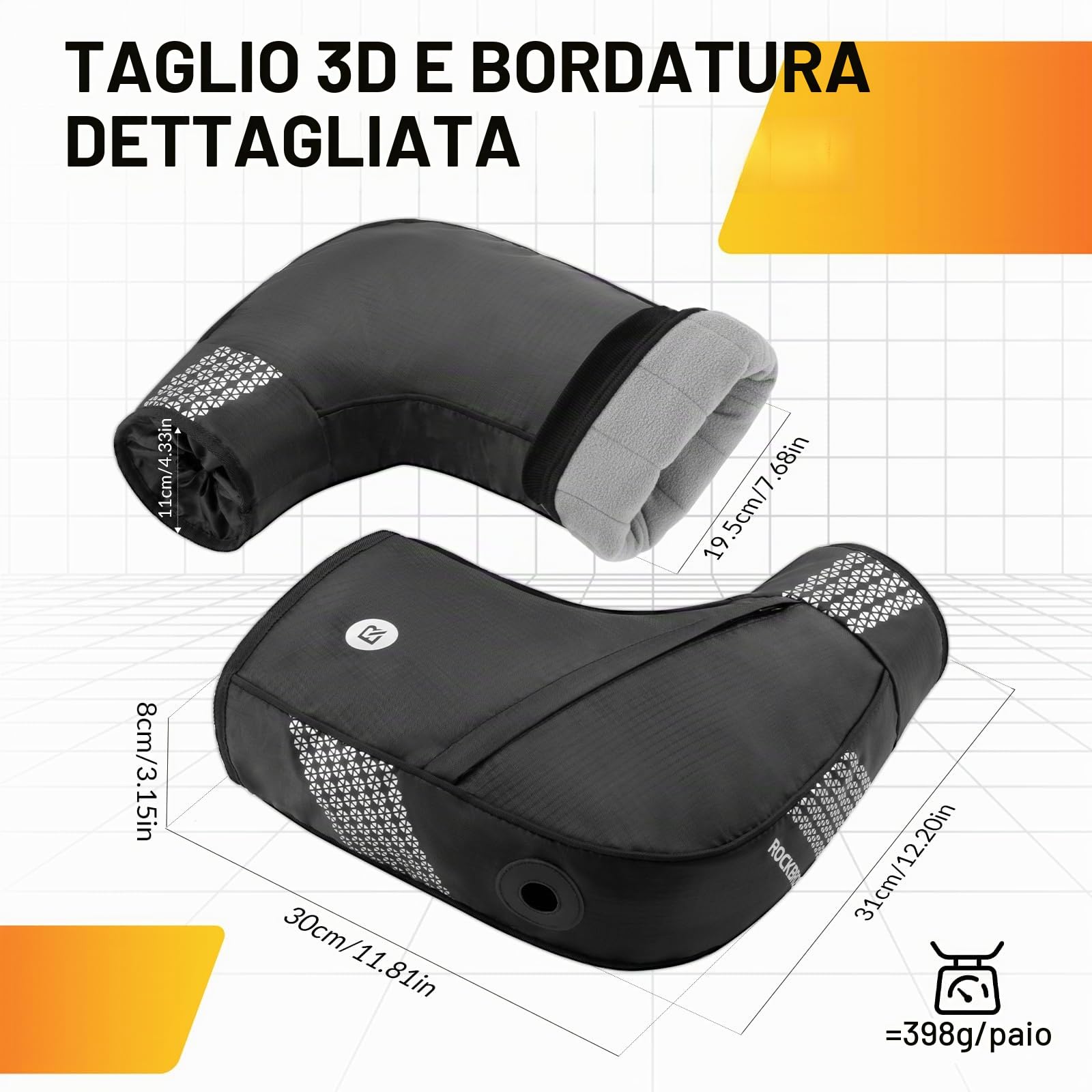 ROCKBROS Guanti Manubrio Bici, Guanti Termici Invernali, Guanti Antivento Caldo, Guanti Manubrio Riflettente, Adatto per Bici Moto Ebike Scooter