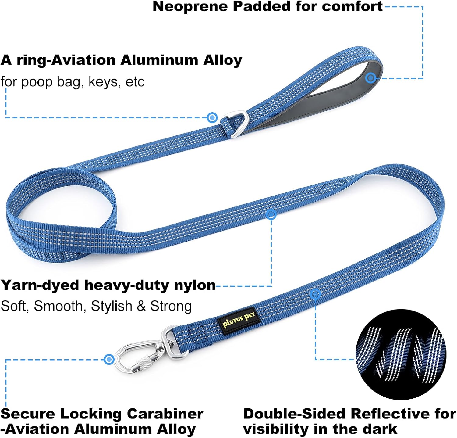 Plutus Pet Heavy Duty Dog Leash with Lockable Aluminum Carabiner, 6 FT Long image 2
