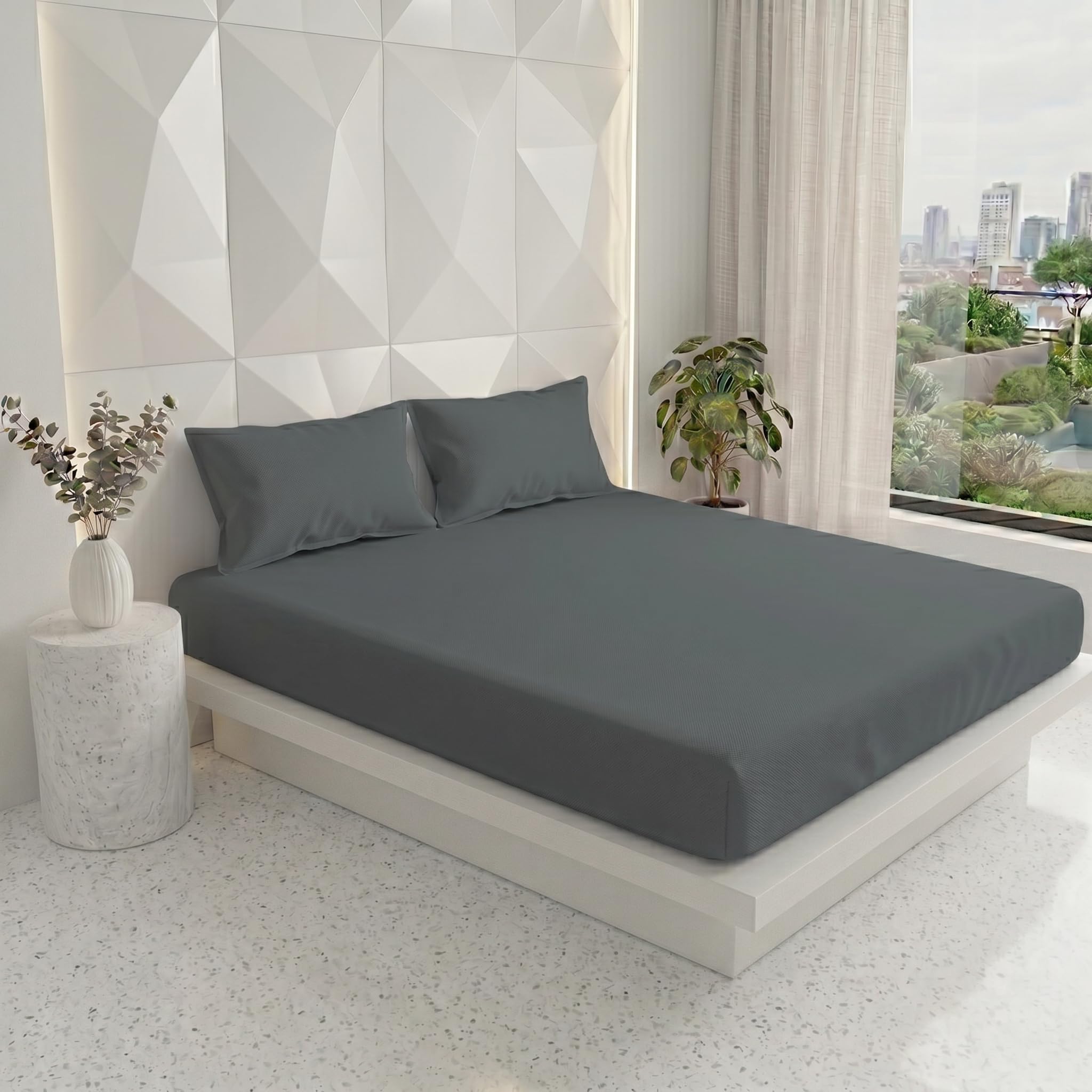 Filymore Double Bedsheet for Double Bed | Grey Solid Bedsheet | 240 TC Soft Microfiber Bed Sheet with 2 Pillow Covers | Breathable, Wrinkle Resistant & Fade Resistant Bedding Set | 90 x 95 Inches-image-40