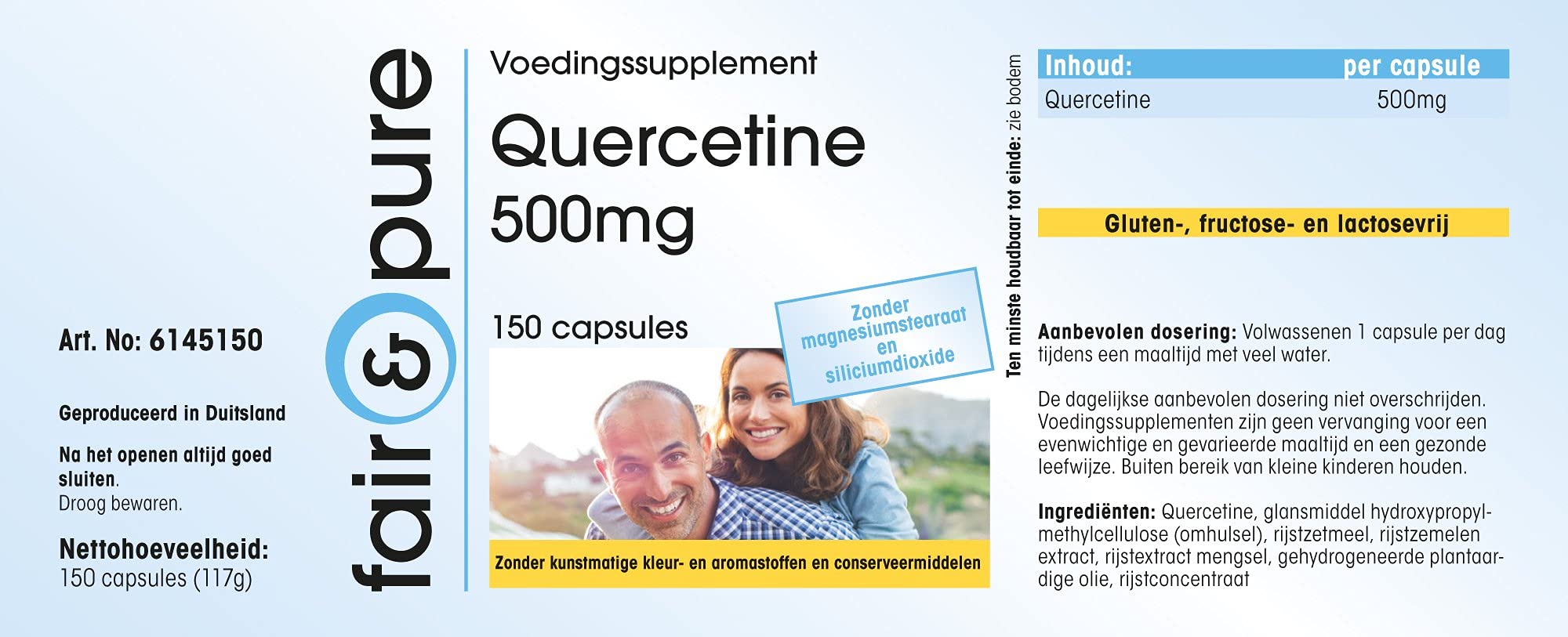 Fair & Pure Quercetin 500mg, 150 Kapseln, hochdosiert, Nahrungsergänzungsmittel vegan ohne Magnesiumstearat, in Deutschland hergestellt (Packung mit 2)