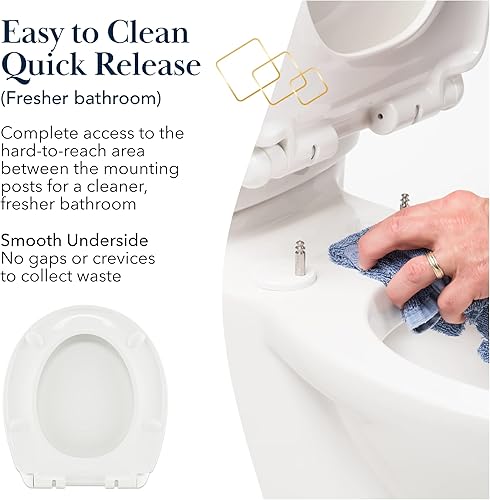 Miniatura 6 de Asiento de inodoro alargado BR501-01 con cierre silencioso, resistente a las manchas y fácil de mantener limpio, resistente, se adapta a todas las