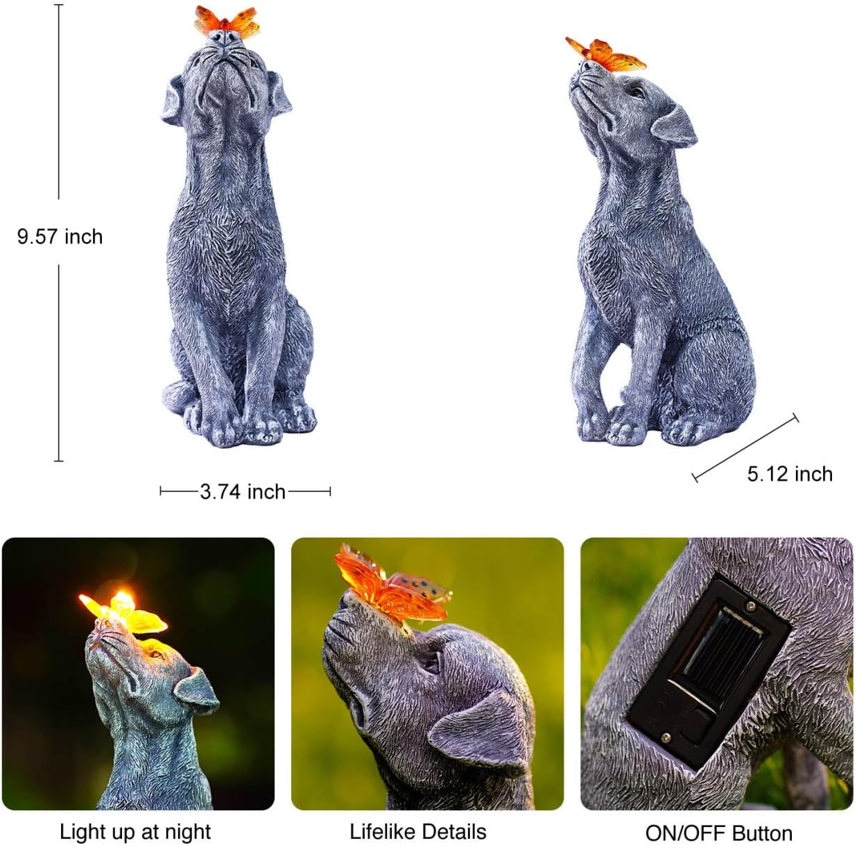 Goodeco Dog Statue with Solar Butterfly - Ideal Gifts for Dad, Mom or Birthdays, Beautifully Crafted Outdoor Decorations to Wow Your Guests - Image 2