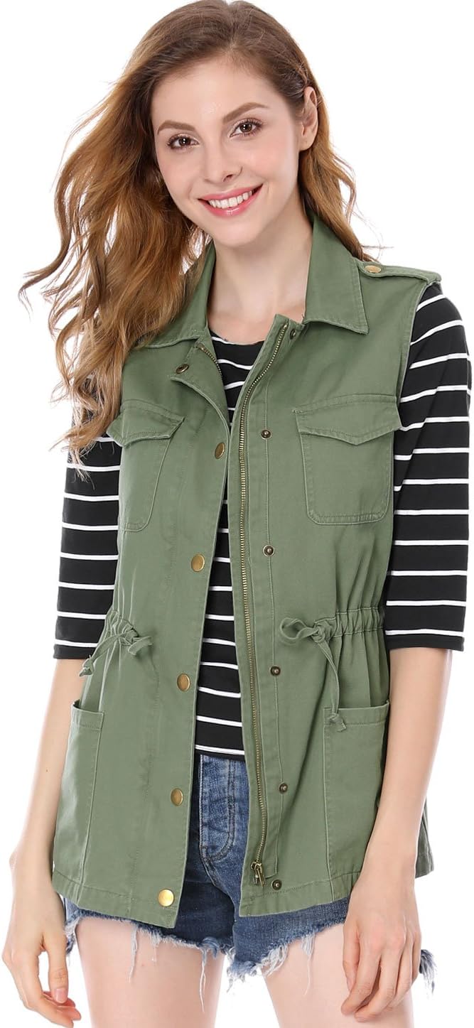 Allegra K Women's Zip Up Sleeveless Jacket Utility Anorak Outwear Cargo Vest - Image 2