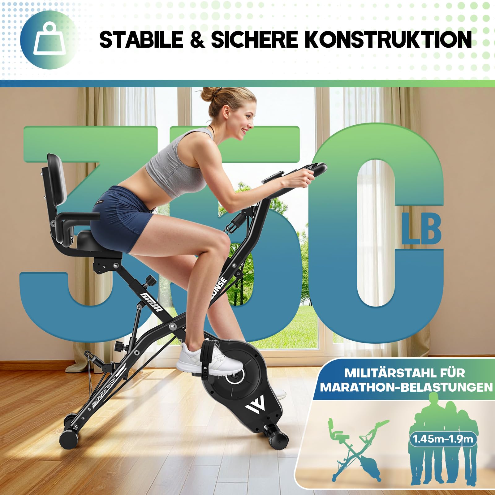 Heimtrainer Fahrrad Klappbar, SLUNSE FITNESS Neu Hometrainer Fahrrad mit 16-stufiger Magnetwiderstand, Ergometer Heimtrainer mit 10dB extra Leise, Indoor Bike für Kardio-Training zu Hause, Bis 160KG