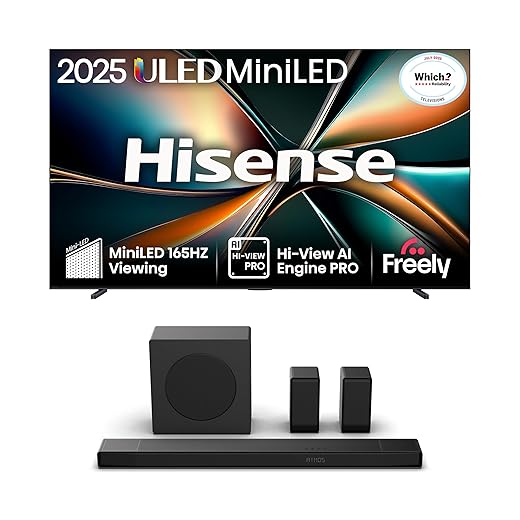Hisense TV & Soundbar Bundle: 100U7QTUK ULED TV plus the AX5140Q 5.1.2 Channel Soundbar with 570W Power – the perfect duo for immersive viewing with expansive surround sound
