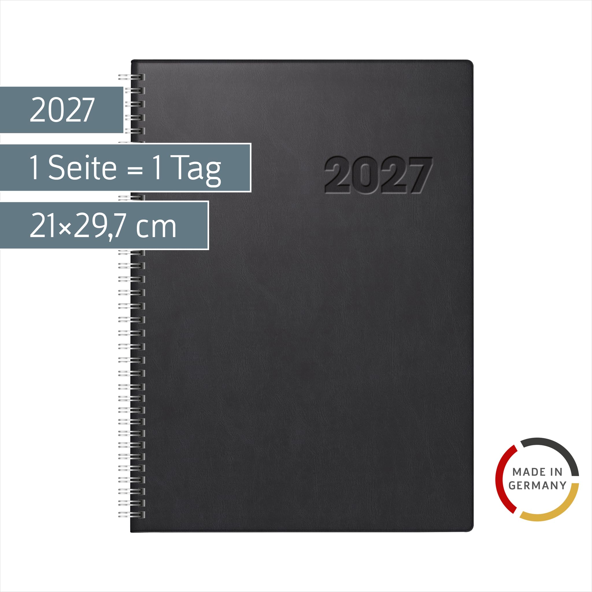 rido/idé 7027501907 Buchkalender Mod. Conform 2027 A4, Kunststoff, schwarz