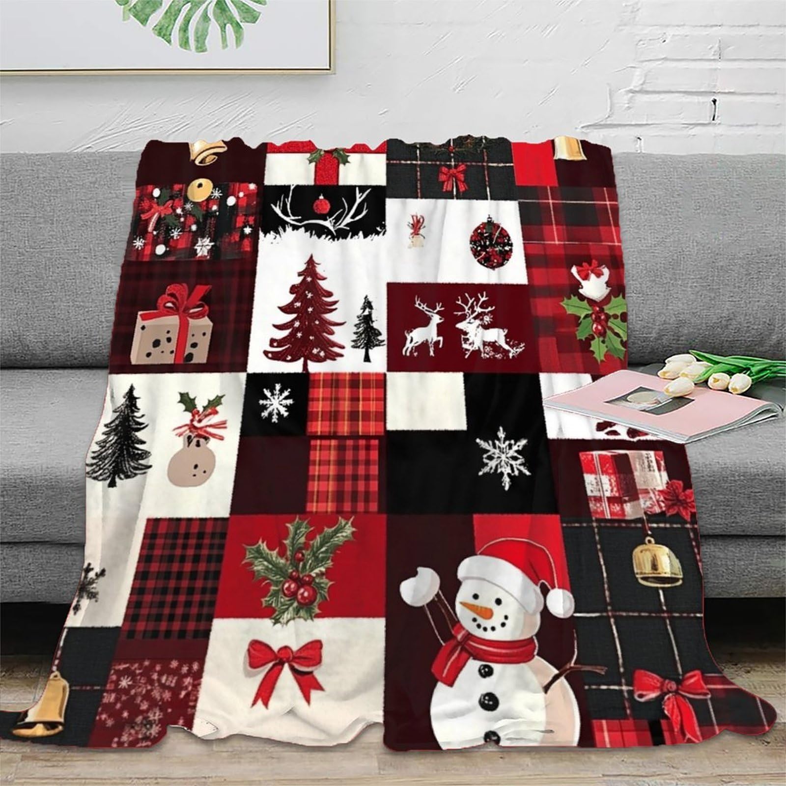 Couverture canapé anti-froid microfibre 150x200cm jeté de lit imprimé Noël déco motif fête