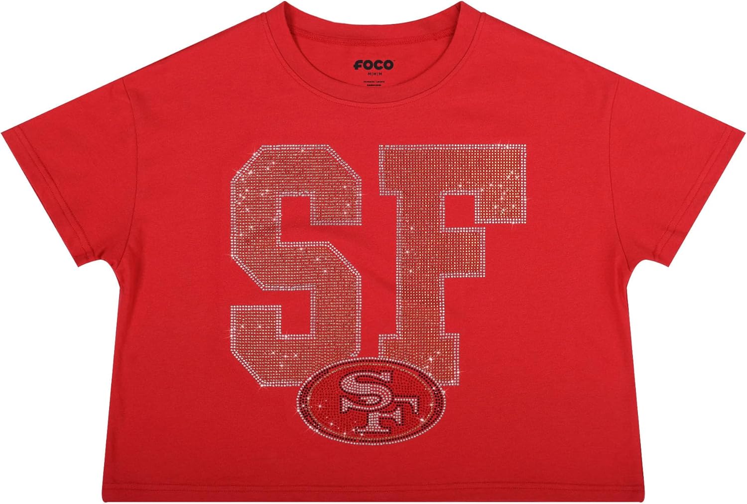 FOCO NFL Womens NFL Team Rhinestone Logo Crop Top T-Shirt - Image 4