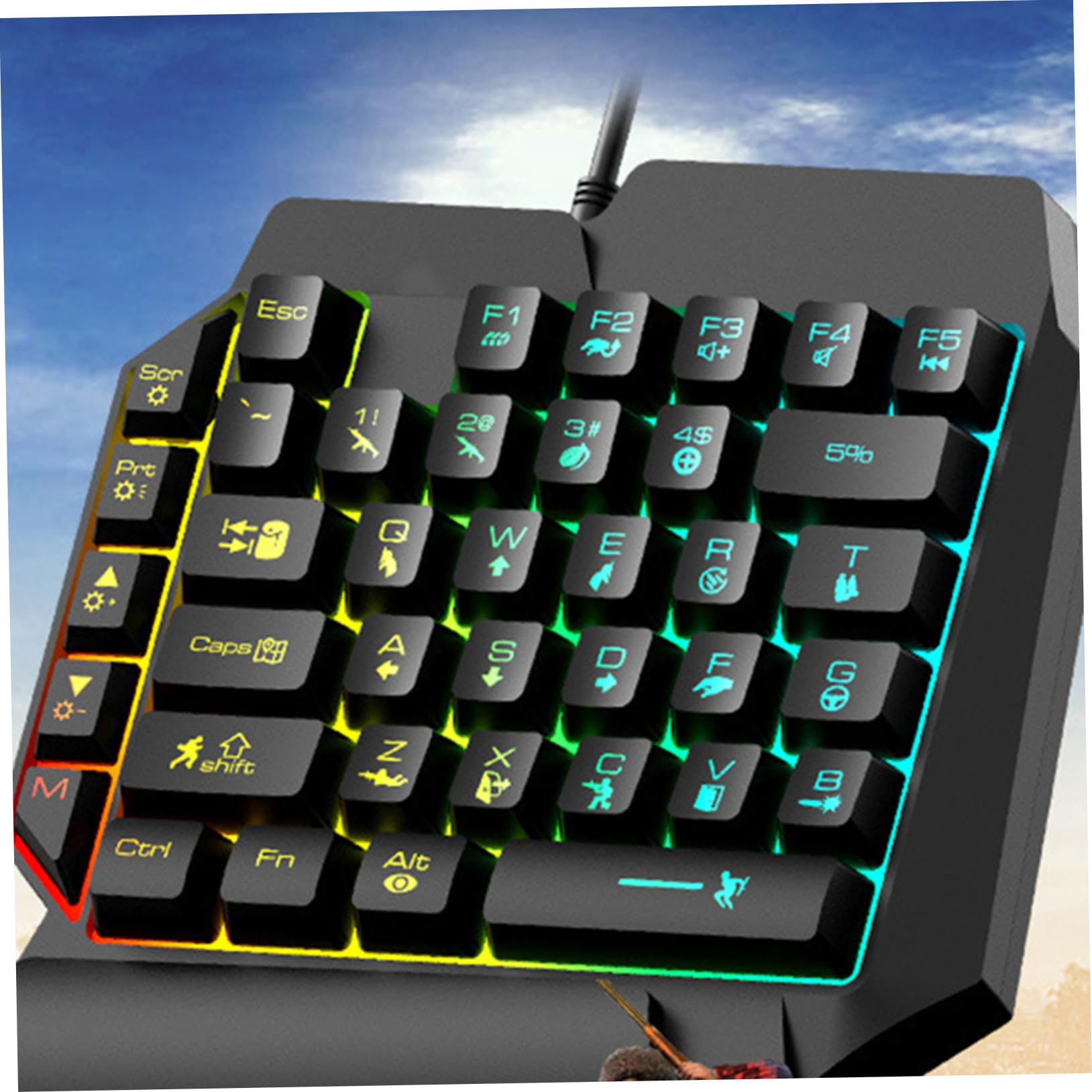 DOITOOL Tastiera Gaming Retroilluminata Una Mano Con Mouse Cablato Ergonomico Per Computer e Sport E-sport Facile Da Usare Durevole Per Casa e Dormitorio
