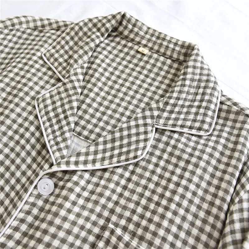 Shanghai Story Couple's Cotton Nightgown Sleepwear Long Sleeves Nightwear Casual Check Print PJS2