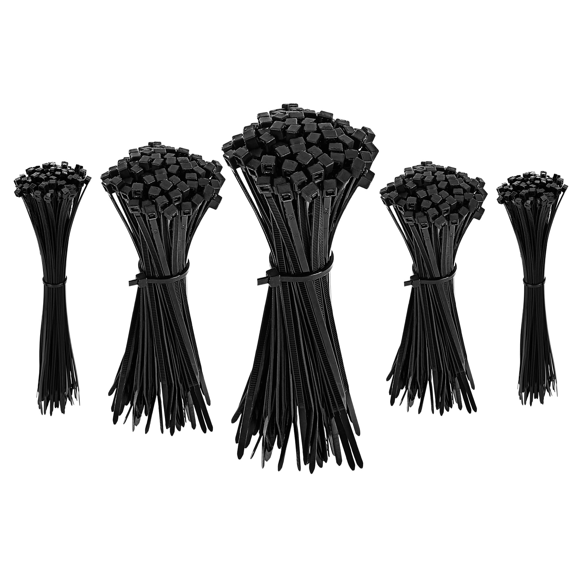 Amazon Basics – regulowane opaski kablowe do porządkowania kabli, 100/120/150/200/300 mm, łącznie 500 szt., czarne.